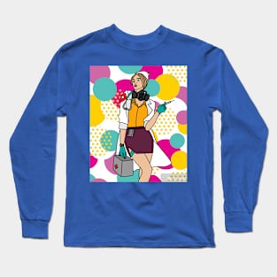 Colorful And Pretty Retro Nurse Long Sleeve T-Shirt